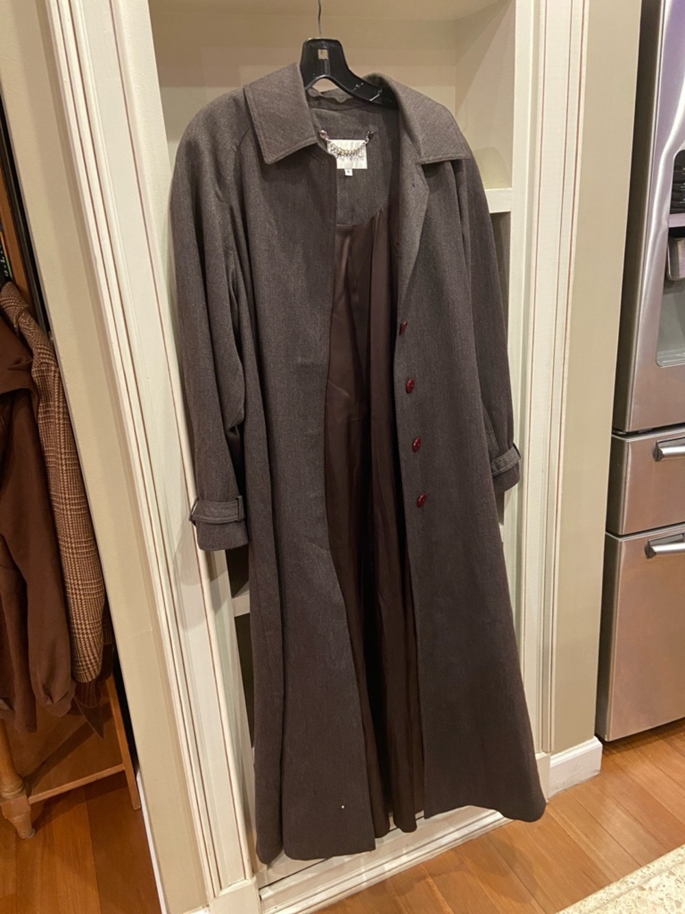 Vintage Spiegel Brown Trench Coat with Chain Detail on the tag size 4